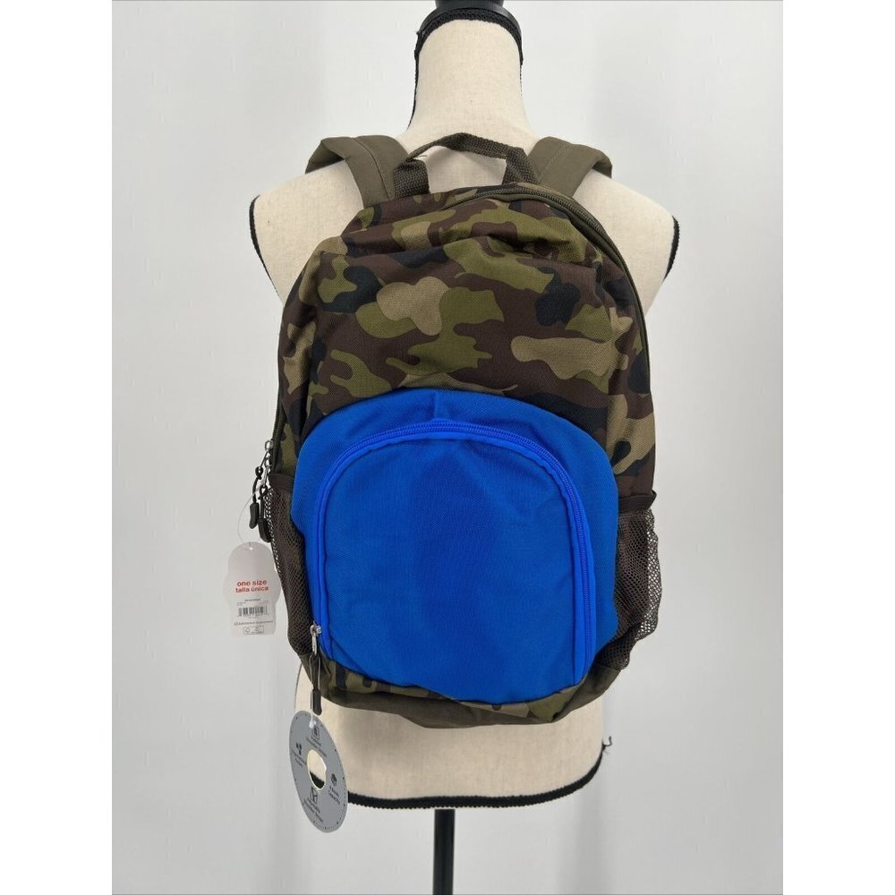 Wonder Nation Green Camouflage Camo & Blue 15" Kid’s Backpack New With Tags